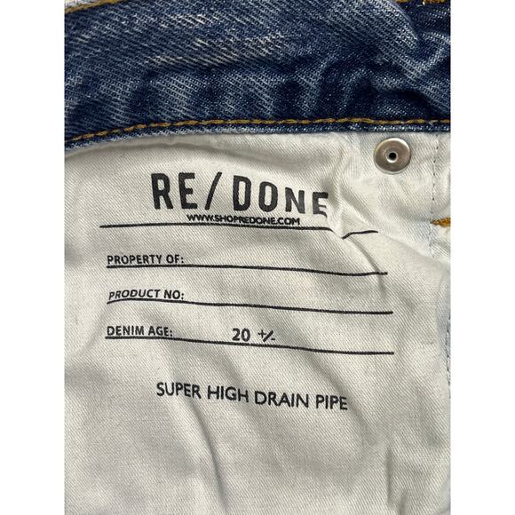 RE/DONE Super High Drainpipe Destroy Wrecking Blue Jeans, size 23, MSRP $325 - Picture 11 of 15